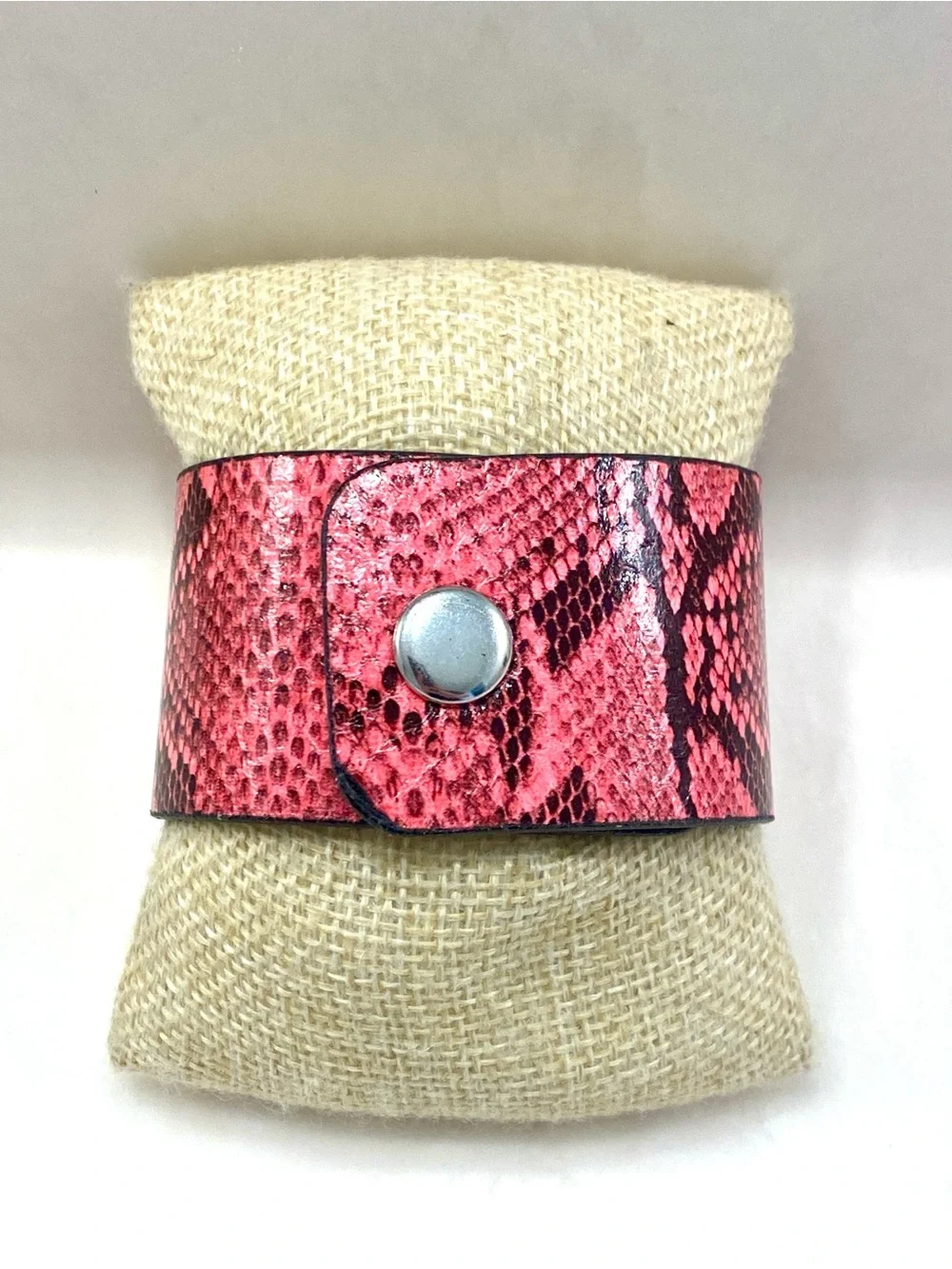 Pink Snake-Print Wide Cuff Bracelet - Unbranded